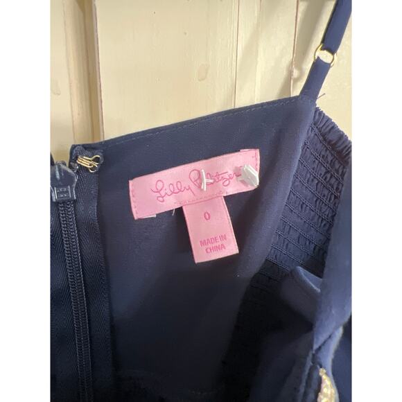 Lilly Pulitzer size 0 Kelsea navy blue silk dress - Picture 4 of 6